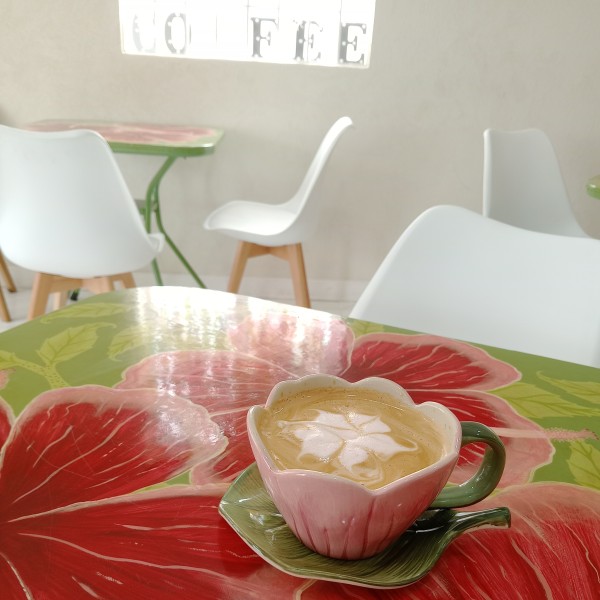 Hibiscus Cafe Oistins Best Bajan Coffee Hibiscus Cappuccino specialty coffee in a cute cup